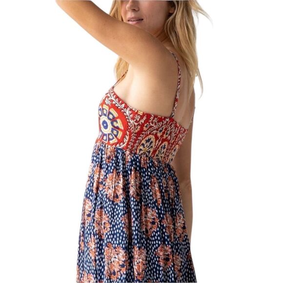 Natural Life NEW Bailey Maxi Dress Red Navy Boho Floral Smocked Bodice Size L - Picture 4 of 8